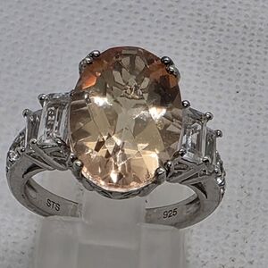 Brilliant Morganite And Topaz Designer Signed Estate Ring